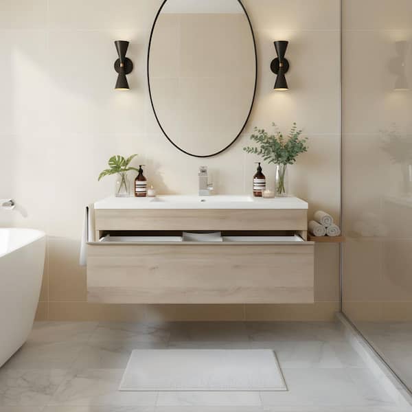 Trough 42 in. W x 16 in. D x 15 in. H Single Sink Wall Bathroom Vanity in Organic with Cultured Marble Top in White