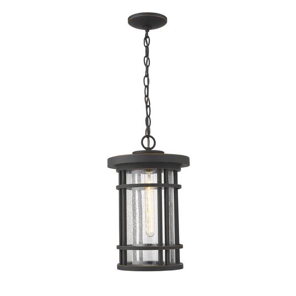 1Light Oil Rubbed Bronze Outdoor Pendant Light with Clear Seedy Glass Shade 570CHBORB The