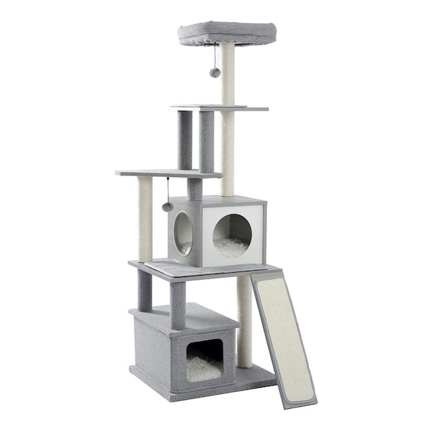 61.8 in Height Modern Cat Tree Multi Levels Scratching Board for Medium Cat