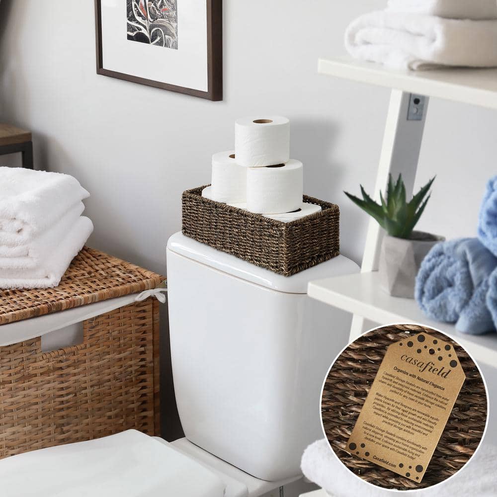 Espresso Seagrass Rectangular Storage Baskets, Set of 2