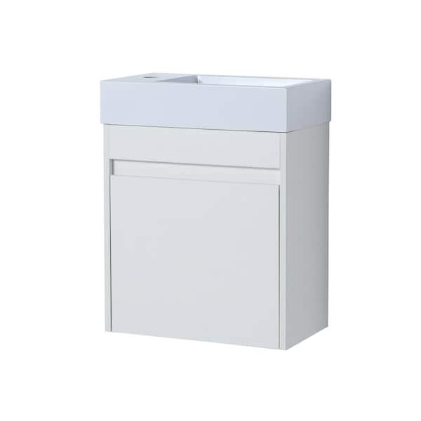 Tatahance 18.11 in. W x 10.23 in. D x 22.83 in. H Floating Wall-Mounted Bath Vanity with White Resin Sink Top in White