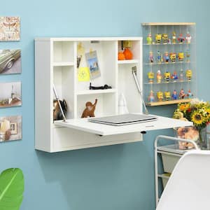 24 in. Wall-Mount White Floating 0 Drawer Secretary Desk with Foldable Space Saving Laptop Workstation