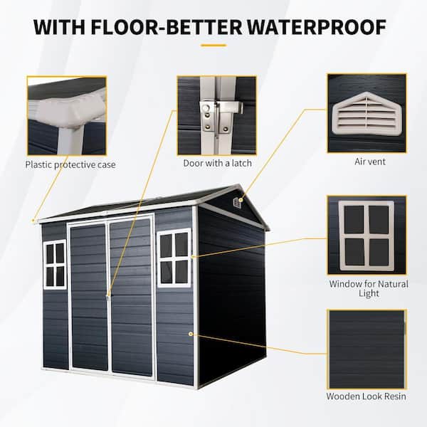 Black 8 ft. W x 6 ft. Resin Outdoor Waterproof Storage Shed with