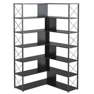 70.9 in. H 7-Tier L-Shaped Corner Bookcase with Metal Frame, Industrial Style Garage Shelf in Black
