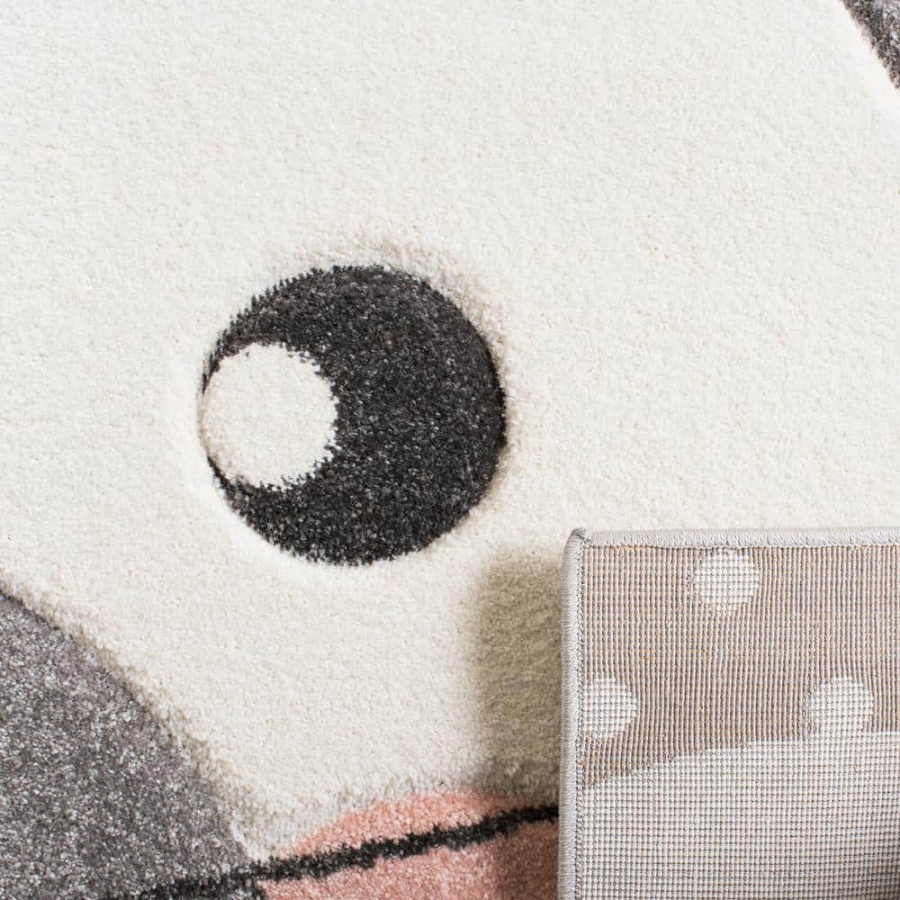 Gray and Pink Synthetic Square Kids Bunny Rug, 3' x 3'