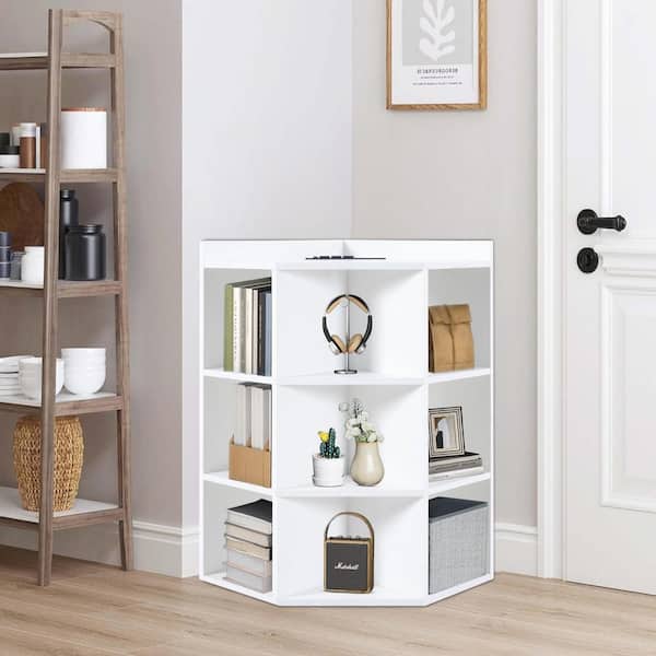 HOMESTOCK Corner Cube Storage Cabinet for Small Space with USB Ports and Outlets in White