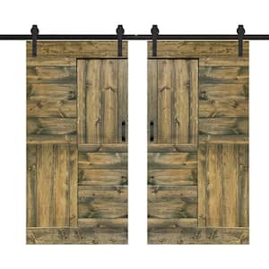 S Series 84 in. x 84 in. Aged Barrel Finished DIY Solid Wood Double Sliding Barn Door with Hardware Kit
