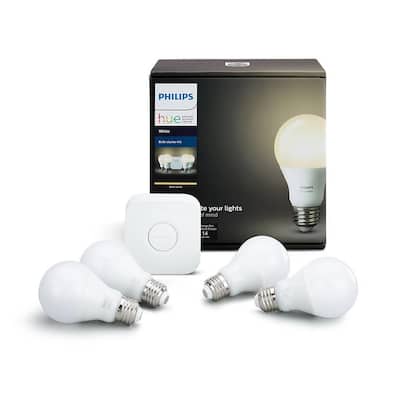 White A19 LED 60W Equivalent Dimmable Smart Wireless Lighting Starter Kit (4 Bulbs and Bridge)