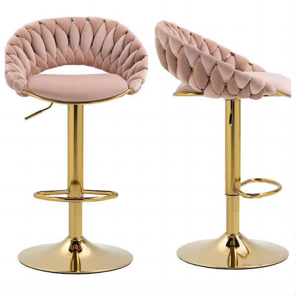 HOMEFUN 31.5 in. Modern Pink Velvet Low Back Metal Frame Swivel Adjustable Counter Bar Stools Set of 2