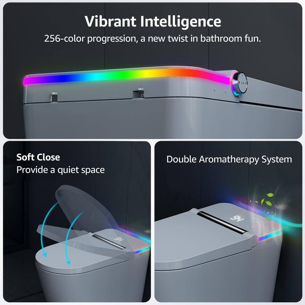 Yulika White Ceramic Elongated Smart Bidet Toilet with LED Display