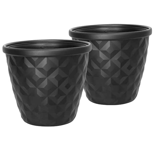 Suncast Pinehurst 16.2 in. Dia Black Resin Planter (2-Pack)