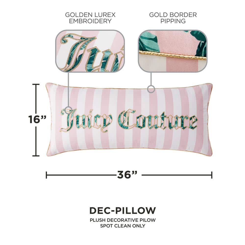 Tropical Palm Pink and White Striped Decorative Pillow