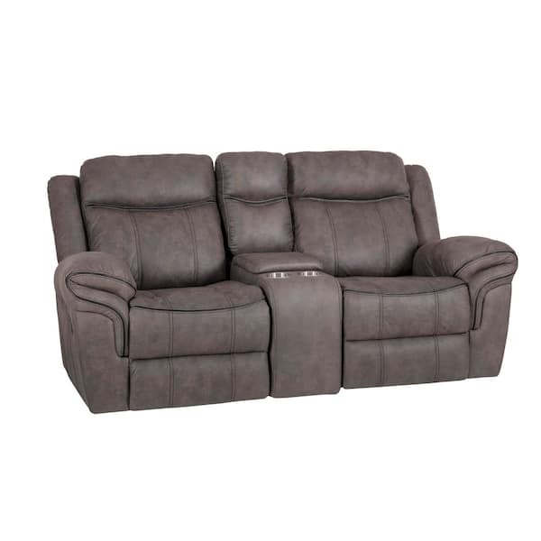 Linon Home Decor Ganni Manual Reclining 77 in. Stone Gray Faux Leather 2-Seater Loveseat