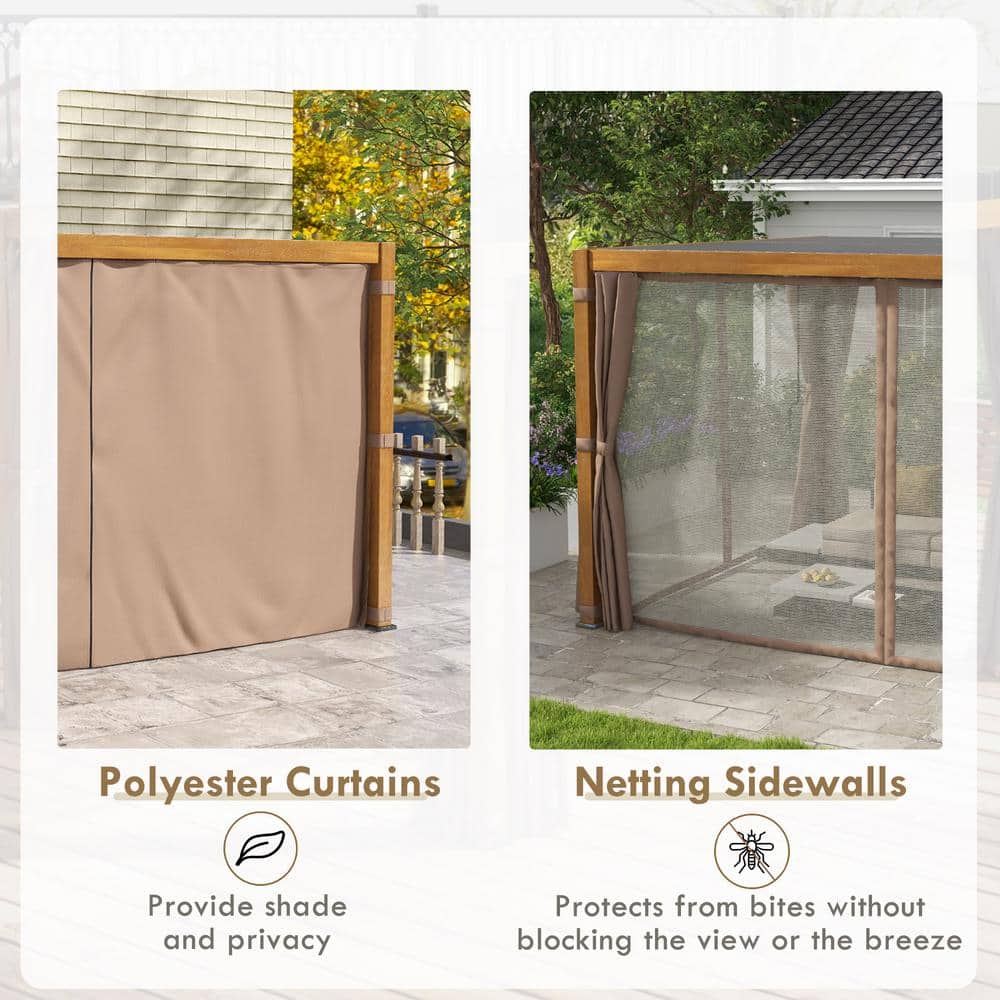 Gray and Natural Aluminum Pergola with Canopy and Curtains