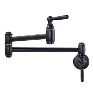 Wall Mounted Pot Filler with Double Handle in Oil Rubbed Bronze