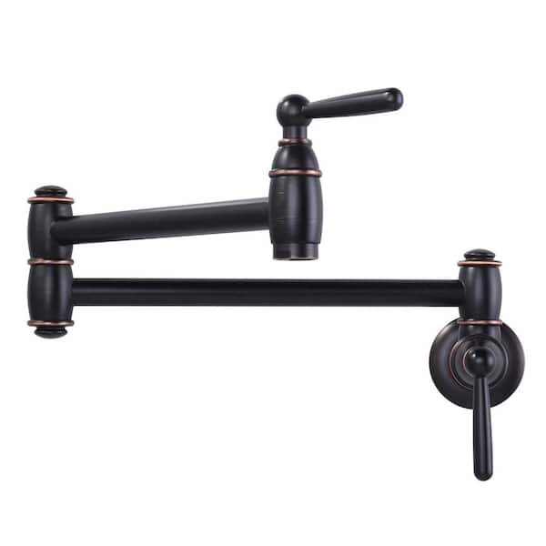 WOWOW Wall Mounted Pot Filler with Double Handle in Oil Rubbed Bronze
