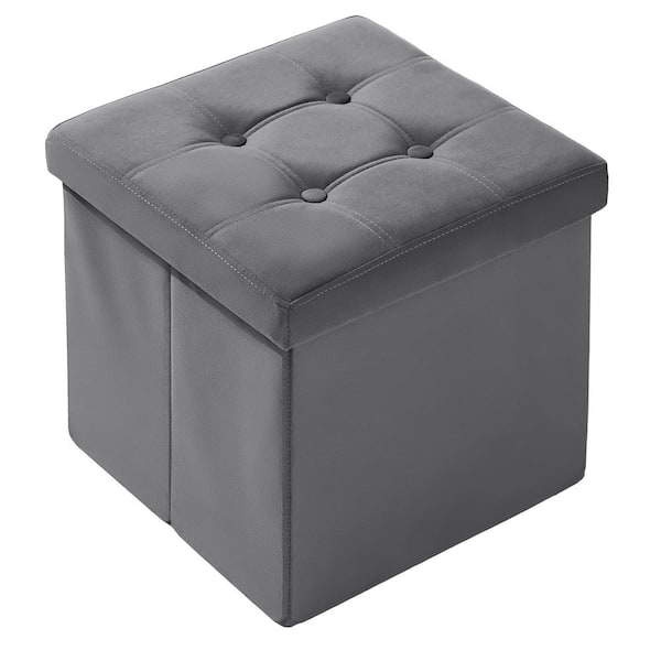 Lusimo Gray Foldable Velvet Square Storage Ottoman