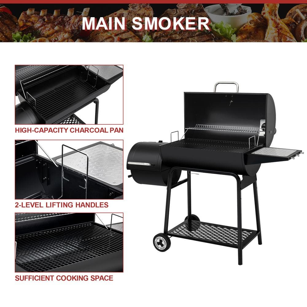 Royal Gourmet 54" Black Barrel Charcoal Grill with Smoker