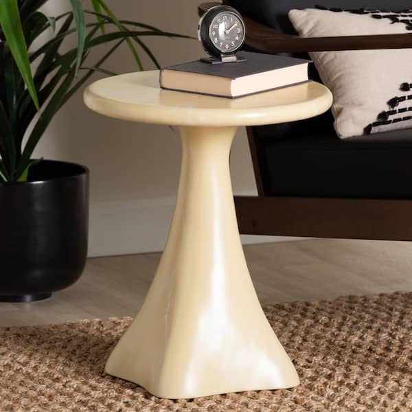 Aponi 15.7 in. Cream Round Resin Top End Table