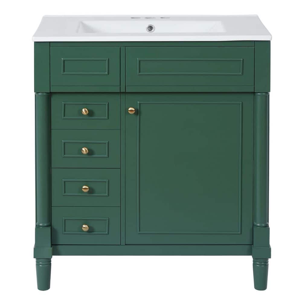 30 in. Freestanding Green Bath Vanity with White Ceramic Sink Top Soft-Closing Door, 2 Drawers price history on PriceWatchPro