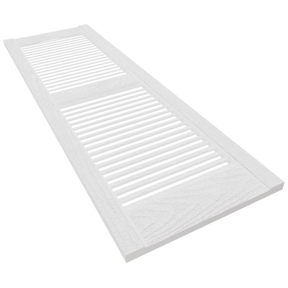Builders Edge 14.5 in. x 39 in. Louvered Vinyl Exterior Shutters Pair in White