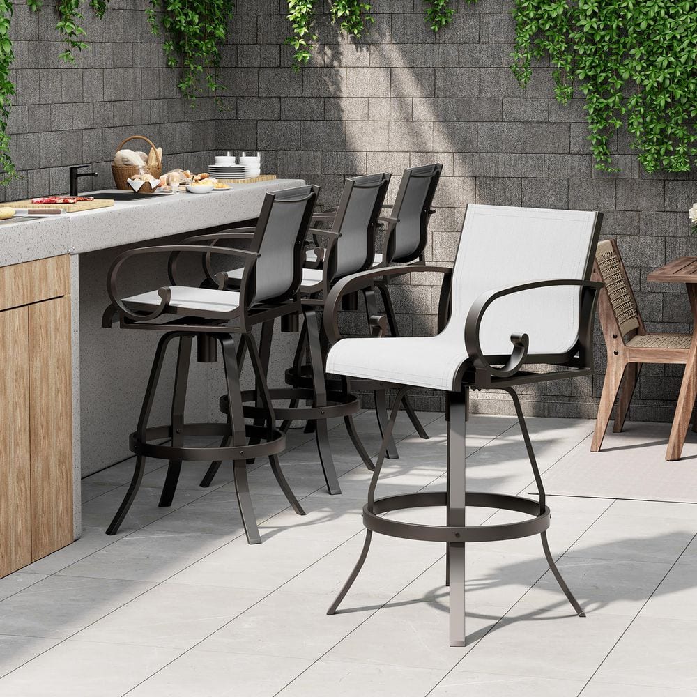 Patio Swivel Aluminum Outdoor Bar Stool in Augustine Oyster Sunbrella Textilene Fabric (4-Pack) price history on PriceWatchPro