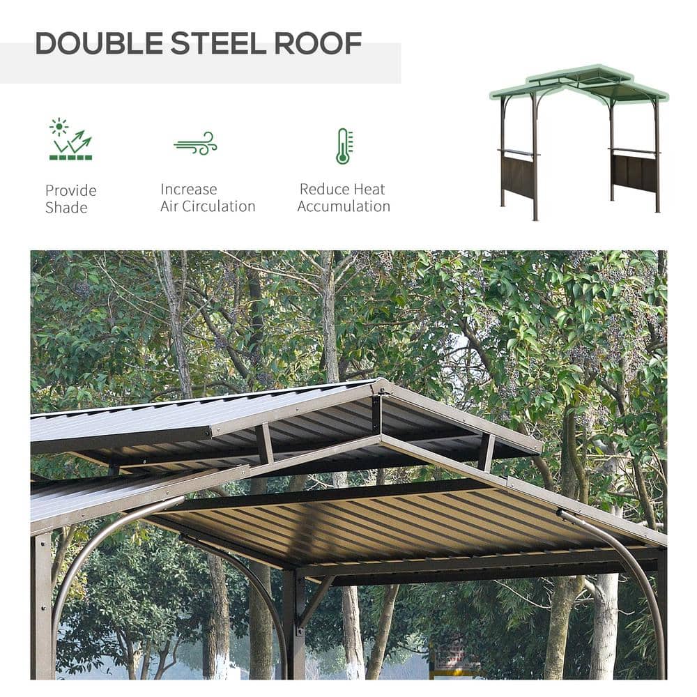 Brown Steel BBQ Grill Gazebo with Polycarbonate Roof and Side Shelves