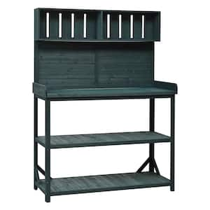 46.9 in. W x 65 in. H Forest Green Wooden Potting Bench Table, Patio Workstation with 4 Storage Shelves and Side Hook