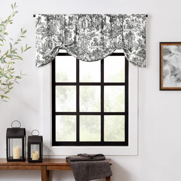 Ellis Curtain Victoria Park Toile 24 in. L Cotton Tie-Up Valance in Black