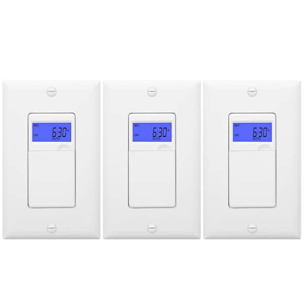 TOPGREENER 15 Amp 7-Day In-Wall Programmable Indoor Digital Timer Switch with Wall Plates, White (3-Pack)
