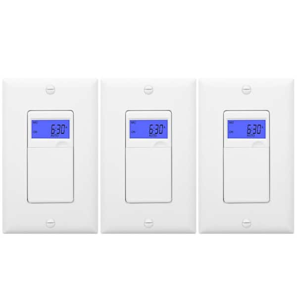 TOPGREENER 15 Amp 7-Day In-Wall Programmable Indoor Digital Timer Switch with Wall Plates, White (3-Pack)