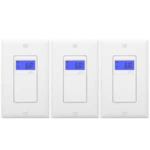15 Amp 7-Day In-Wall Programmable Indoor Digital Timer Switch with Wall Plates, White (3-Pack)