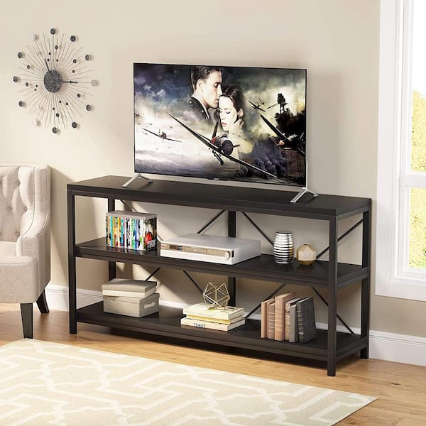 BYBLIGHT Turrella 55 in. W Black 3-Tiers Narrow Long Rectangle Wood Console Table with Storage Shelves for Entryway Living Room