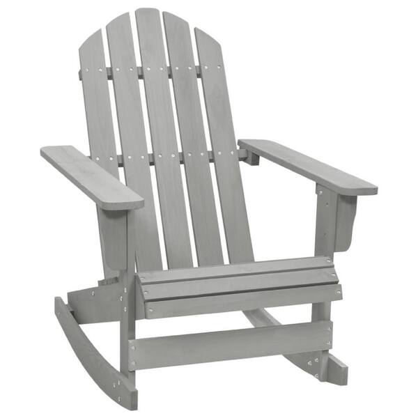 Ava Gray Natural Wood Outdoor Rocking Chair with High Slatted Back