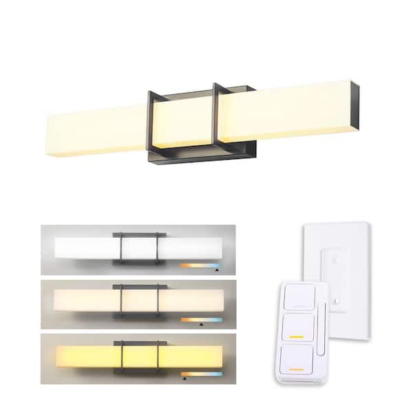 Globe Electric Horizon 24 in. 1-Light LED Integrated Black Vanity-Light with Frosted Acrylic Diffuser and Wall Mounted Dimmer Remote