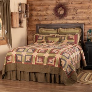 Tea Cabin Green Khaki Red Patchwork Twin Cotton Quilt