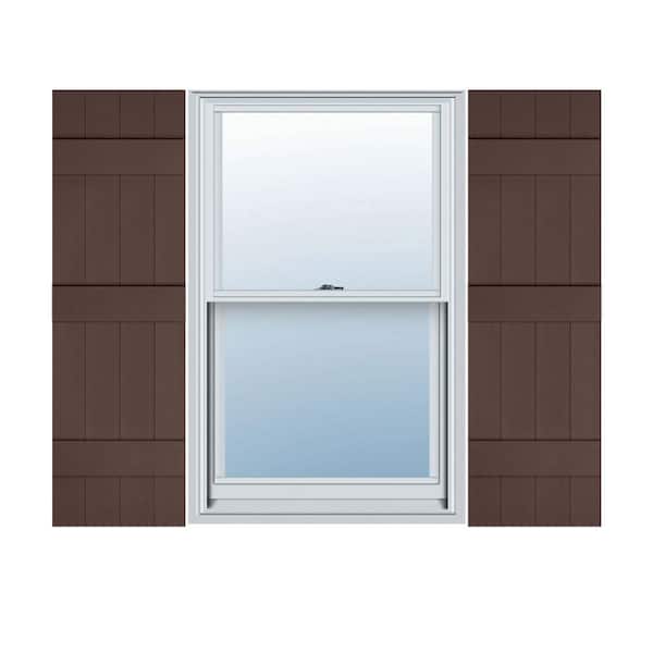 Ekena Millwork 14 in. x 70 in. Lifetime Vinyl Custom Four Board Joined Board and Batten Shutters Pair Federal Brown