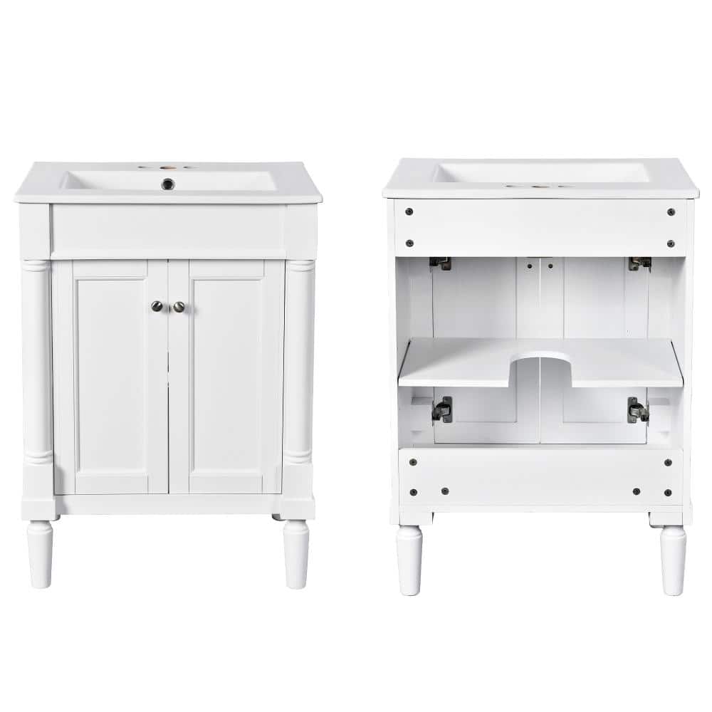 24 in. Freestanding Solid Wood Bathroom Vanity in White with Glossy White Ceramic Top price history on PriceWatchPro