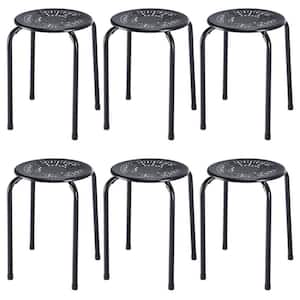 17.5 in. 6-Piece Black Backless Round Metal Stool Set