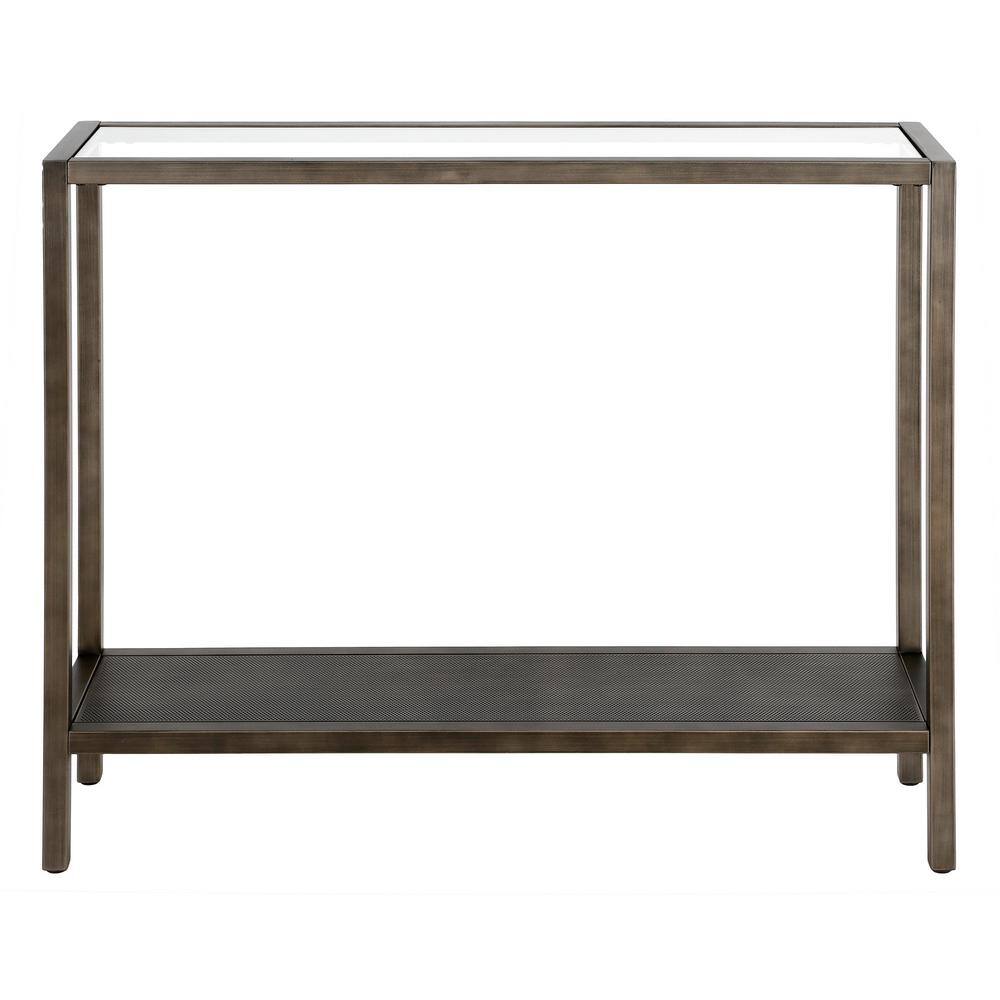 36" Aged Steel and Glass Industrial Hallway Table with Mesh Shelf
