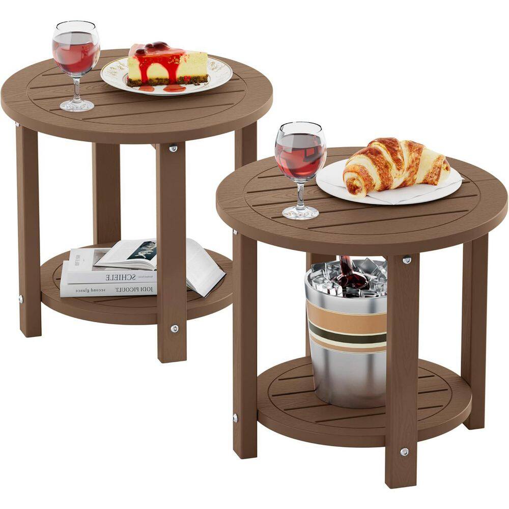 16.9 in. H Teak Round Double Layer Plastic Adirondack Outdoor Side Table(Set of 2) price history on PriceWatchPro