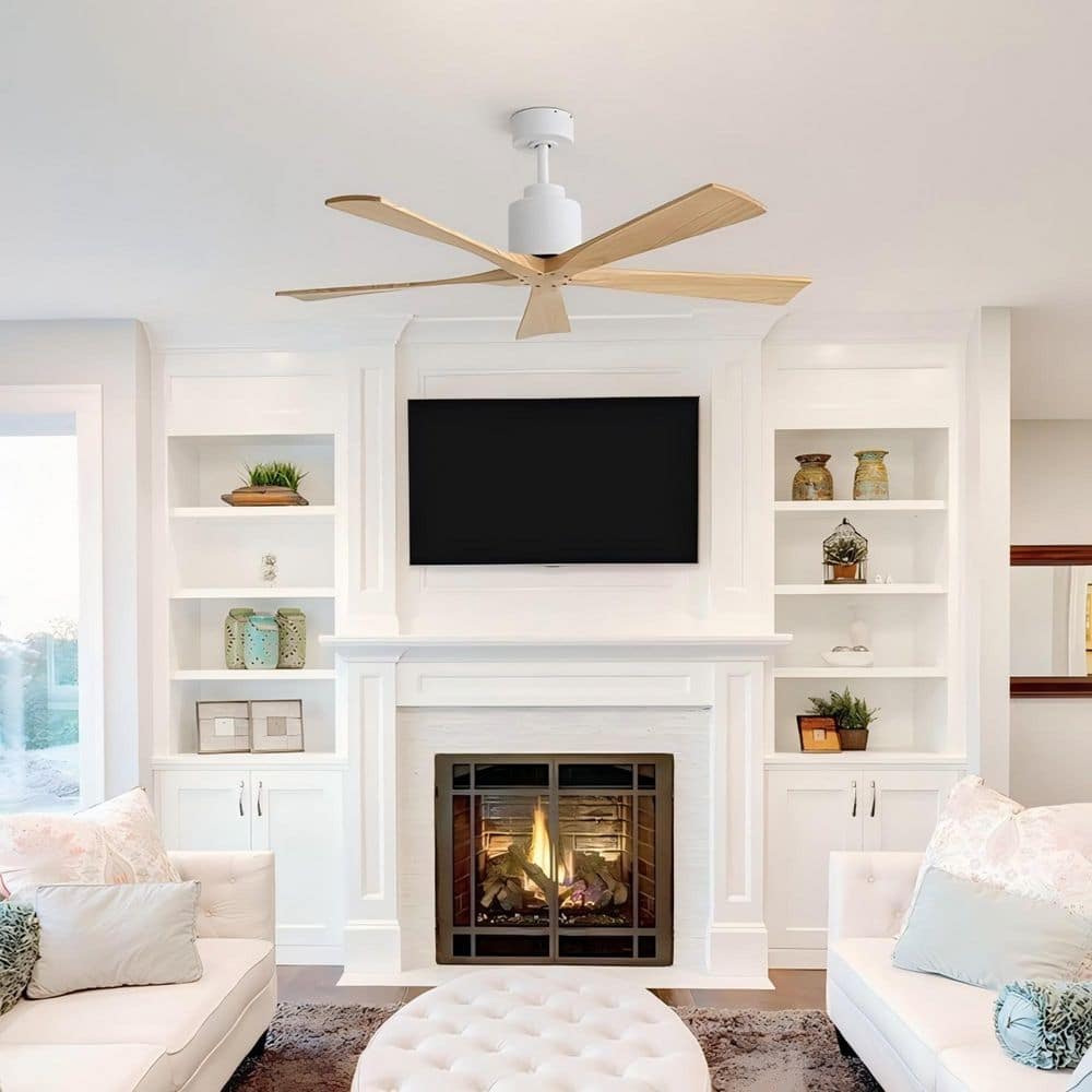 52 in. Indoor Matte White Downrod Mount Standard Ceiling Fan with 5 Solid Wood Blades and Quiet DC Motor without Light price history on PriceWatchPro
