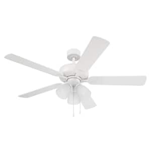 Stellant 52 in. Indoor/Covered Outdoor Matte White Standard Mount Ceiling Fan with Light Kit and Pull Chain Control