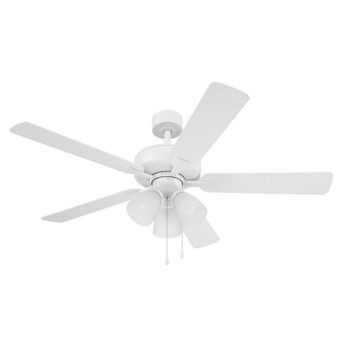 Stellant 52 in. Indoor/Covered Outdoor Matte White Standard Mount Ceiling Fan with Light Kit and Pull Chain Control Ceiling Fans With Lights