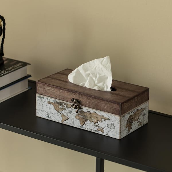 Vintiquewise Facial Rectangular Tissue Box Holder for Your Bathroom, Office, or Vanity with Decorative World Map Design