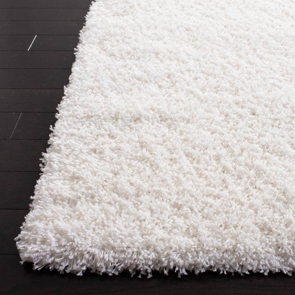 White Hand-Knotted Synthetic Shag Area Rug