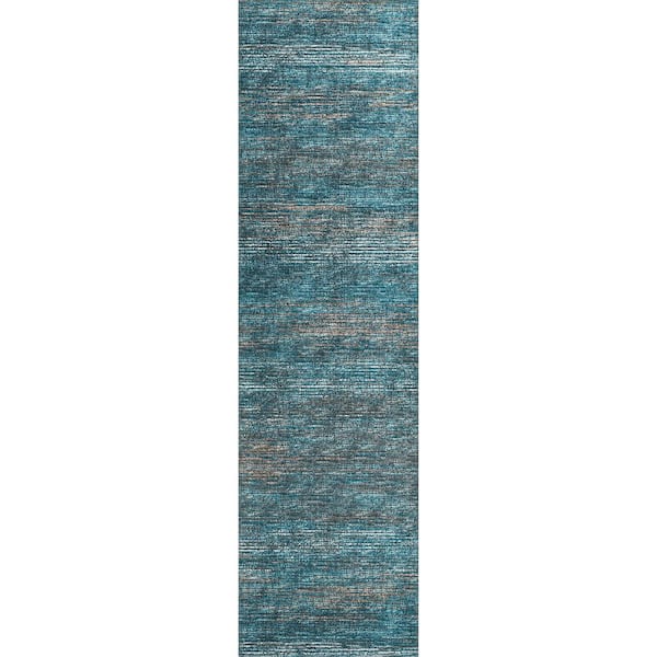 Addison Rugs Marston Blue 2 ft. 3 in. x 7 ft. 6 in. Geometric Indoor/Outdoor Area Rug