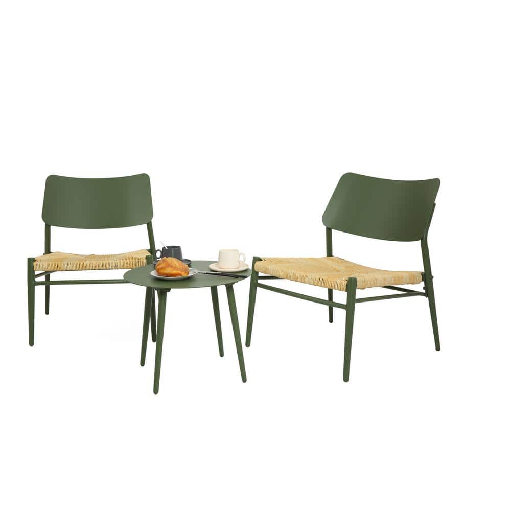 Green 3-Piece Aluminum Outdoor Bistro Set, Patio Bistro Table and Chairs Se
