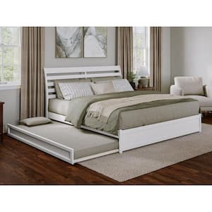 Emelie White Solid Wood Frame King Platform Bed with Panel Footboard and Twin XL Trundle