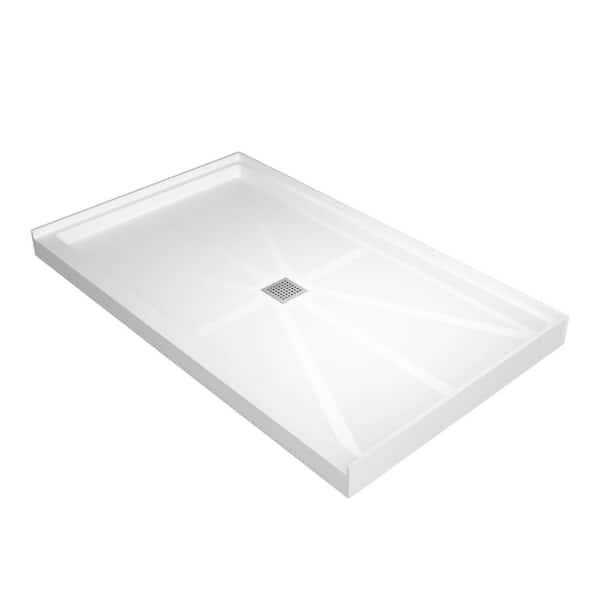 60 in. L x 36 in. W Alcove Shower Pan Base with Center Drain in White